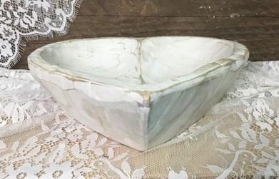 White Wood Heart Bread Dough Bowl, Rustic French Country Carved Centerpiece I