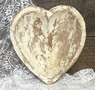 Heart shaped decorative bowl - White Wood Heart Bread Dough Bowl, Rustic French Country Carved Centerpiece X by The Old Gr...