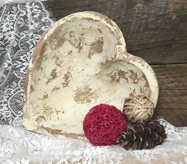 Heart shaped decorative bowl - White Wood Heart Bread Dough Bowl, Rustic French Country Carved Centerpiece W by The Old Gr...