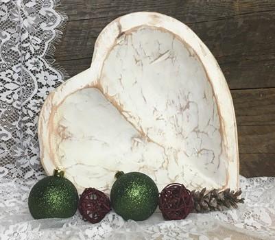 Heart shaped decorative bowl - White Wood Heart Bread Dough Bowl, Rustic French Country Carved Centerpiece U by The Old Gr...