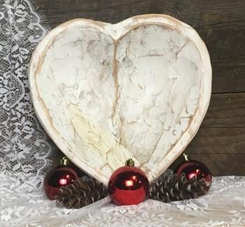 Heart shaped decorative bowl - White Wood Heart Bread Dough Bowl, Rustic French Country Carved Centerpiece T by The Old Gr...