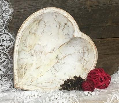 Heart shaped decorative bowl - White Wood Heart Bread Dough Bowl, Rustic French Country Carved Centerpiece S by The Old Gr...