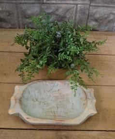 Aqua Blue Green Wood Bowl, Rustic Farmhouse Decor, Mini Carved Bread Bowl N