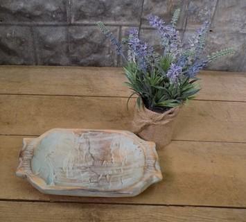 Aqua Blue Green Wood Bowl, Rustic Farmhouse Decor, Mini Carved Bread Bowl M