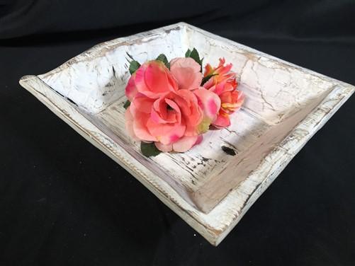 Bread Bowl - White Wood Square Bread Dough Bowl, Rustic French Country Carved Centerpiece I, by The Old Grainery (2020-Now...