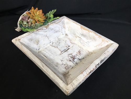 Bread Bowl - White Wood Square Bread Dough Bowl, Rustic French Country Carved Centerpiece J by The Old Grainery (2020-Now,...