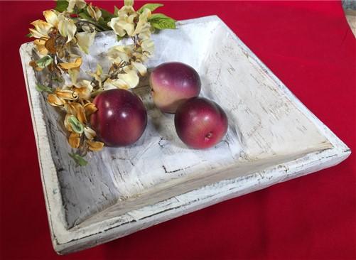 Bread Bowl - White Wood Square Bread Dough Bowl, Rustic French Country Carved Centerpiece L by The Old Grainery (2020-Now,...