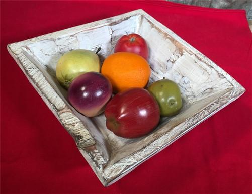Bread Bowl - White Wood Square Bread Dough Bowl, Rustic French Country Carved Centerpiece K by The Old Grainery (2020-Now,...