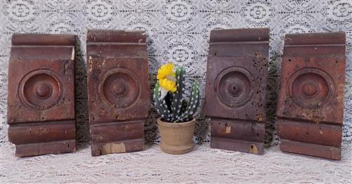Plinth Block - 4 Plinth Blocks, Antique Bullseye Rosettes, Architectural Salvage, Wood Trim A73 by The Old Grainery (Archi...