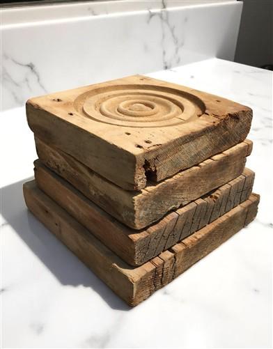 Wood Tim - 4 Plinth Blocks, Antique Bullseye Rosettes, Architectural Salvage, Wood Trim A79 by The Old Grainery (4, Antiqu...