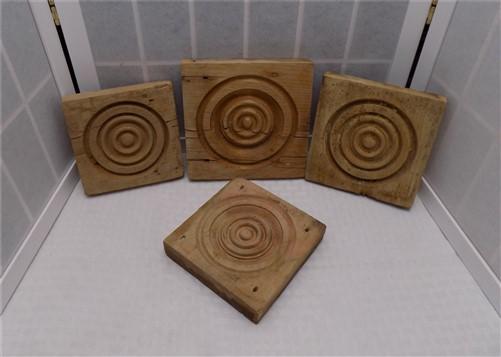Wood Tim - 4 Plinth Blocks, Antique Bullseye Rosettes, Architectural Salvage, Wood Trim A80 by The Old Grainery (4, Antiqu...