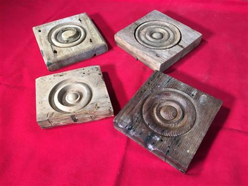 Plinth Block - 4 Plinth Blocks, Antique Bullseye Rosettes, Architectural Salvage, Wood Trim A87 by The Old Grainery (accen...