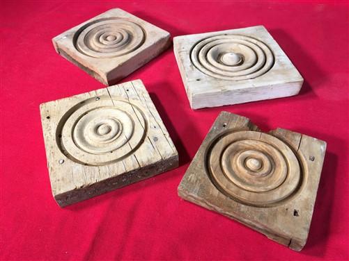 Plinth Block - 4 Plinth Blocks, Antique Bullseye Rosettes, Architectural Salvage, Wood Trim A90 by The Old Grainery (accen...