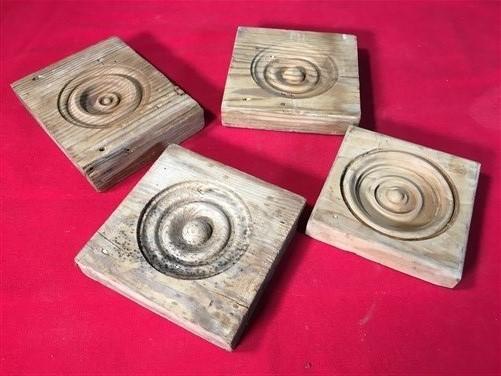 Plinth Block - 4 Plinth Blocks, Antique Bullseye Rosettes, Architectural Salvage, Wood Trim A92 by The Old Grainery (accen...