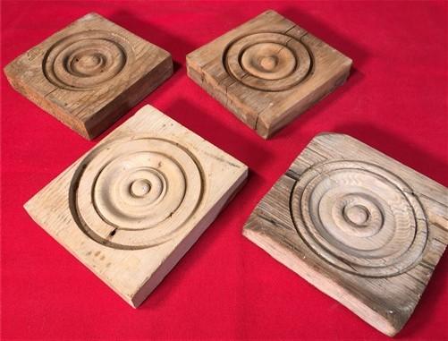 Plinth Block - 4 Plinth Blocks, Antique Bullseye Rosettes, Architectural Salvage, Wood Trim A93 by The Old Grainery (accen...
