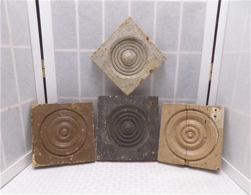 Wood Tim - 4 Plinth Blocks, Antique Bullseye Rosettes, Architectural Salvage, Wood Trim A95 by The Old Grainery (4, Antiqu...