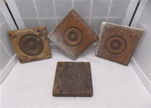 Wood Tim - 4 Plinth Blocks, Antique Bullseye Rosettes, Architectural Salvage, Wood Trim A96 by The Old Grainery (4, Antiqu...