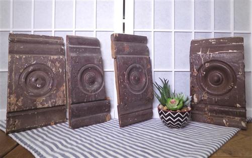 Plinth Block - 4 Plinth Blocks, Antique Bullseye Rosettes, Architectural Salvage, Wood Trim A72 by The Old Grainery (Archi...