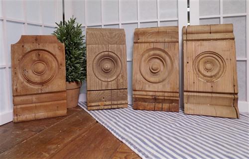 Plinth Block - 4 Plinth Blocks, Antique Bullseye Rosettes, Architectural Salvage, Wood Trim A78 by The Old Grainery (Archi...