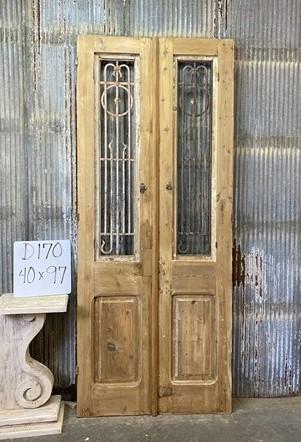 Antique French Double Doors (40x97) Wood Iron Doors, European Doors D170