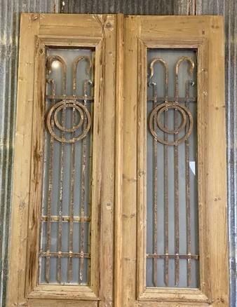 Antique French Double Doors (43x105) Wood Iron Doors, European Doors D127