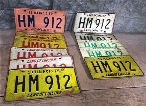 License Plate - Set 11 Illinois License Plates, HM 912, Automobile Car Truck Tags 1969-1978, by The Old Grainery (auto, ca...
