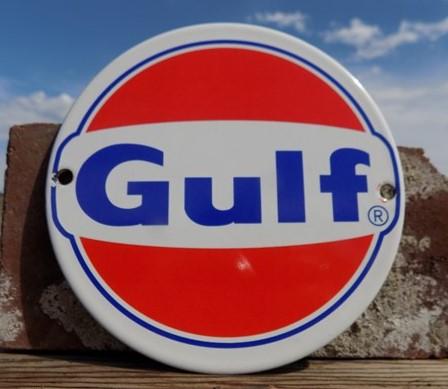 Signs - Gulf Sign, Gulf Porcelain Metal Advertising Sign, Gas Station Pump Oil Sign by The Old Grainery (advertising, adve...