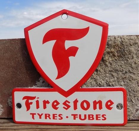 Signs - Firestone Tyres Tubes Sign, Metal Porcelain Advertising Sign, Gas Station Sign by The Old Grainery (advertising, a...