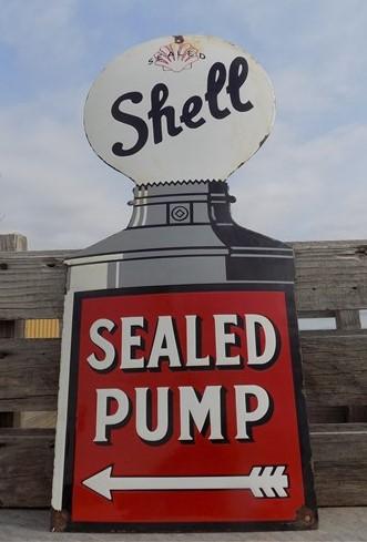 Signs - Shell Sealed Pump Sign, Shell Porcelain Metal Advertising, Gas Station Oil B by The Old Grainery (advertising, adv...