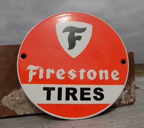 Signs - Firestone Tires Sign, Metal Porcelain Advertising, Gas Station Service Sign A by The Old Grainery (advertising, ad...