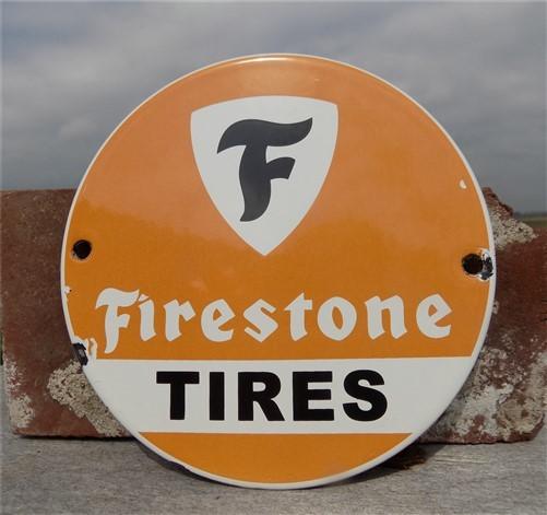 Signs - Firestone Tires Sign, Metal Porcelain Advertising, Gas Station Service Sign B by The Old Grainery (advertising, ad...