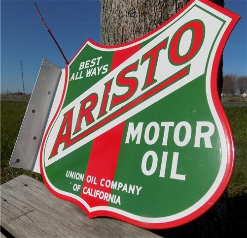 Signs - Aristo Motor Oil Flange Sign, Metal Porcelain Advertising Sign, Union Oil Sign by The Old Grainery (2 sided sign,...