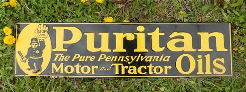 Signs - Puritan Motor & Tractor Oils Sign, Tin Advertising Sign, Pure Pennsylvania Sign by The Old Grainery (advertising,...