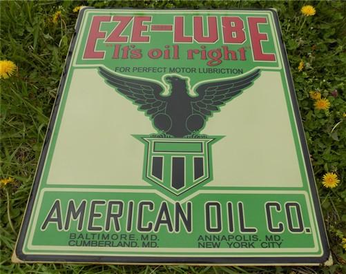 Eze Oil Lube Sign, Tin Advertising Sign, American Oil Sign, Gasoline & Oil Sign