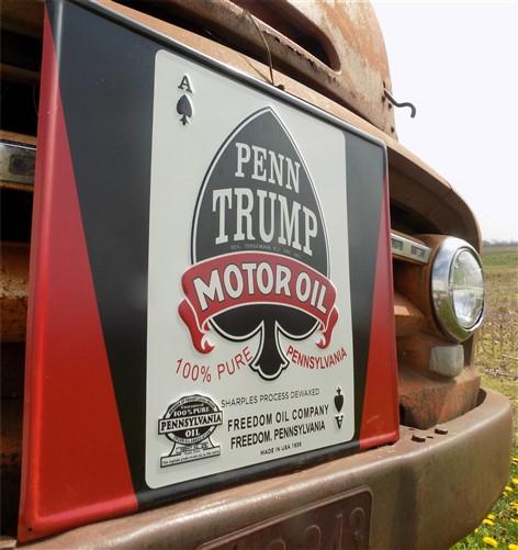 Signs - Penn Trump Motor Oil Sign, Tin Advertising, Gas Station, Gasoline & Oil Sign by The Old Grainery (advertising, adv...