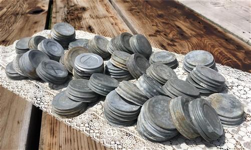 Jar lids - Large Lot 50 Zinc Lids Canning Fruit Jars Ball Mason Blue Jar Country Decor A13, by The Old Grainery (BALL, blu...