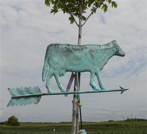 3D Cow Weathervane, Lightning Rod Barn Topper, Country Decor Rustic Patina