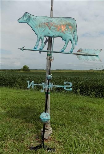 3D Cow Weathervane, Lightning Rod Barn Topper, Country Decor Rustic Patina