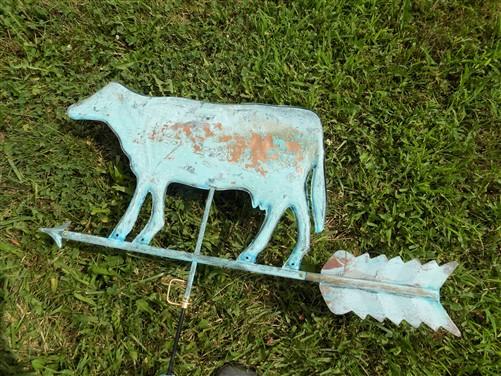 3D Cow Weathervane, Lightning Rod Barn Topper, Country Decor Rustic Patina
