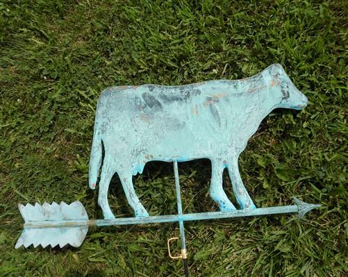 3D Cow Weathervane, Lightning Rod Barn Topper, Country Decor Rustic Patina