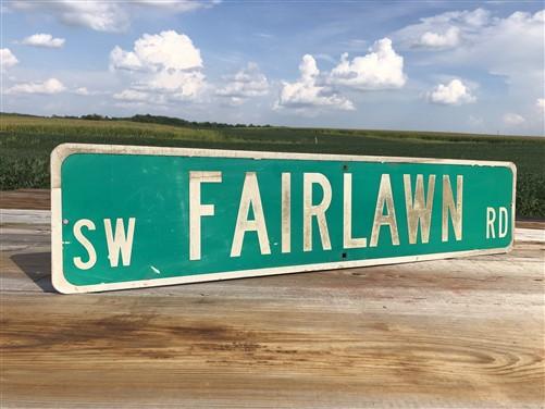 Fairlawn Rd Street Sign, Vintage Green Road Sign 42x9 Metal Wall Sign Garage Art