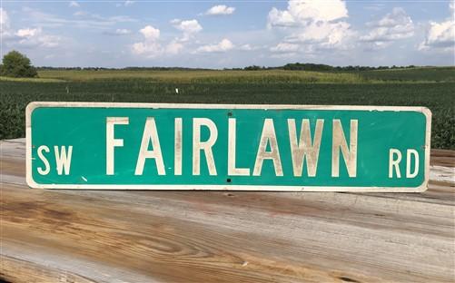 Fairlawn Rd Street Sign, Vintage Green Road Sign 42x9 Metal Wall Sign Garage Art