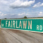 Fairlawn Rd Street Sign, Vintage Green Road Sign 42x9 Metal Wall Sign Garage Art
