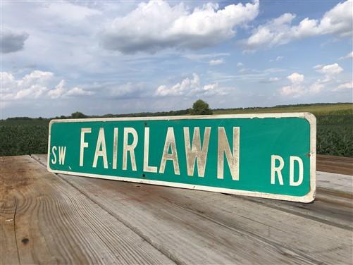 Fairlawn Rd Street Sign, Vintage Green Road Sign 42x9 Metal Wall Sign Garage Art