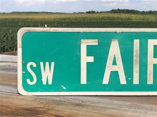 Fairlawn Rd Street Sign, Vintage Green Road Sign 42x9 Metal Wall Sign Garage Art