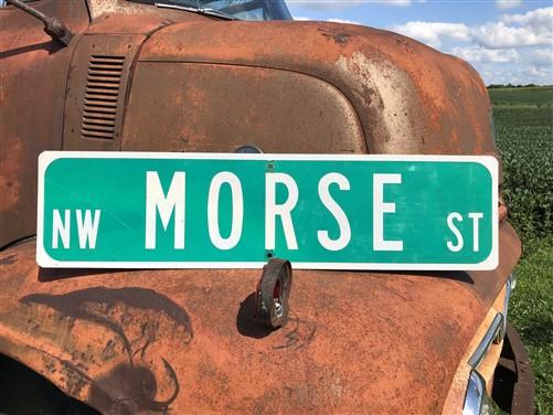 Morse Street Sign, Vintage Green Road Sign, 36x9 Metal Wall Sign