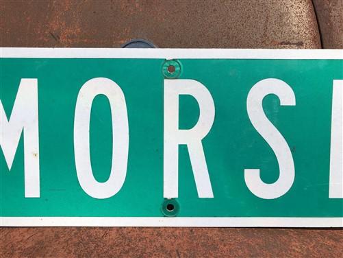 Morse Street Sign, Vintage Green Road Sign, 36x9 Metal Wall Sign