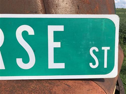 Morse Street Sign, Vintage Green Road Sign, 36x9 Metal Wall Sign