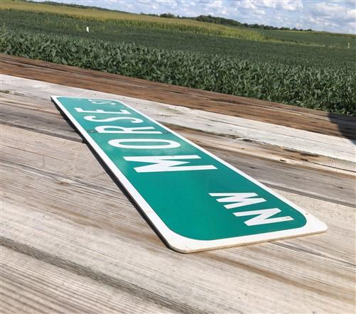 Morse Street Sign, Vintage Green Road Sign, 36x9 Metal Wall Sign