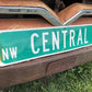 Central Av Street Sign, Vintage Green Road Sign, 42x9 Metal Wall Sign, Garage
